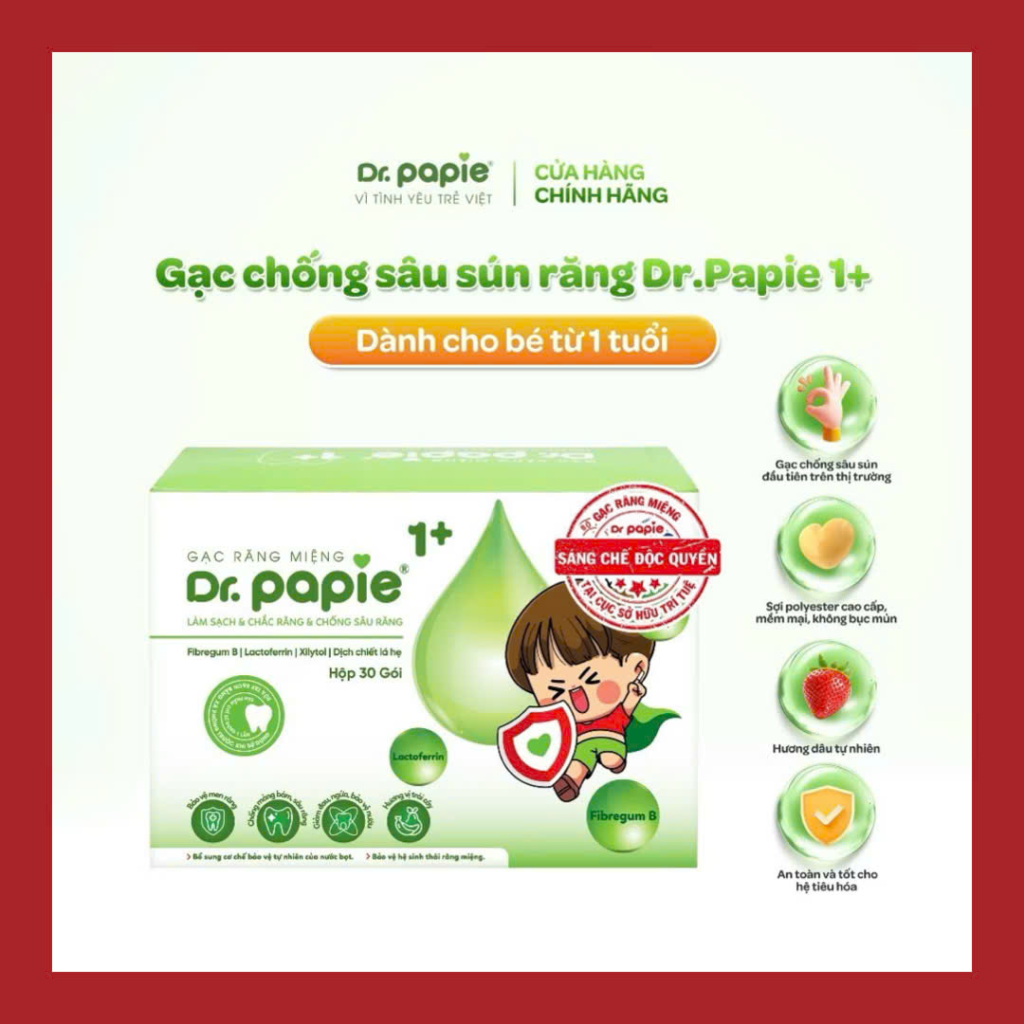Gạc chống sâu sún răng Dr.Papie 1+ (30 gói)