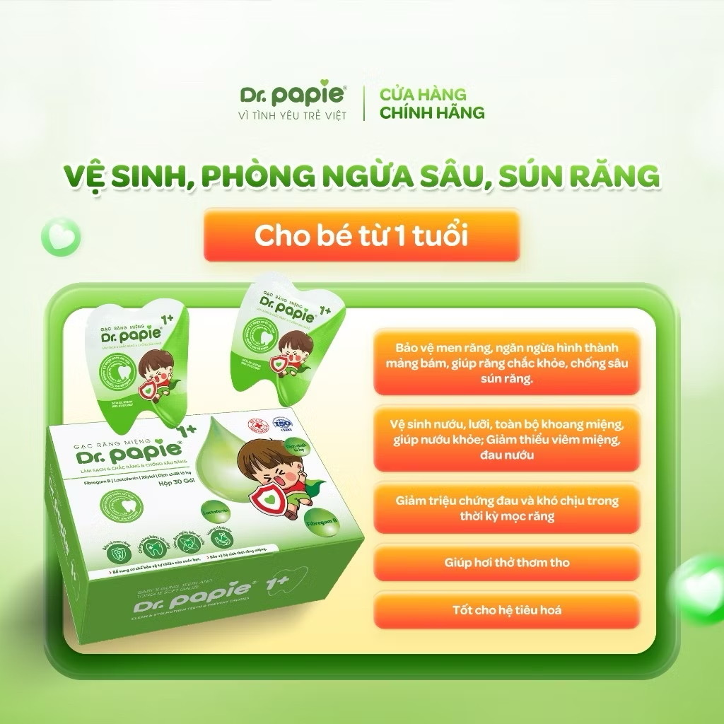 Gạc chống sâu sún răng Dr.Papie 1+ (30 gói)