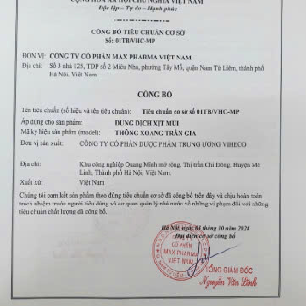 Dung Dịch Xịt Mũi THÔNG XOANG TRẦN GIA