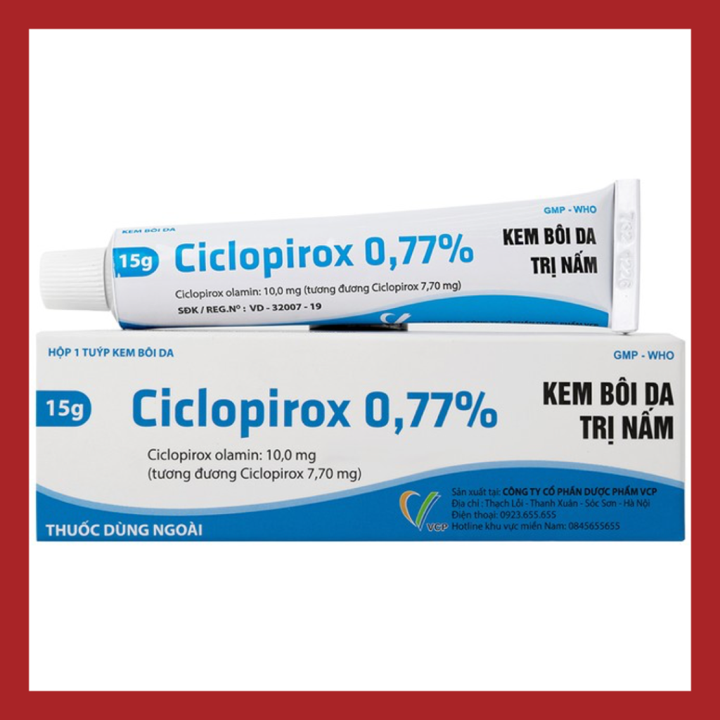 Kem Bôi Ciclopirox 0,77% Điều trị bệnh nấm da (Tuýp 15g)