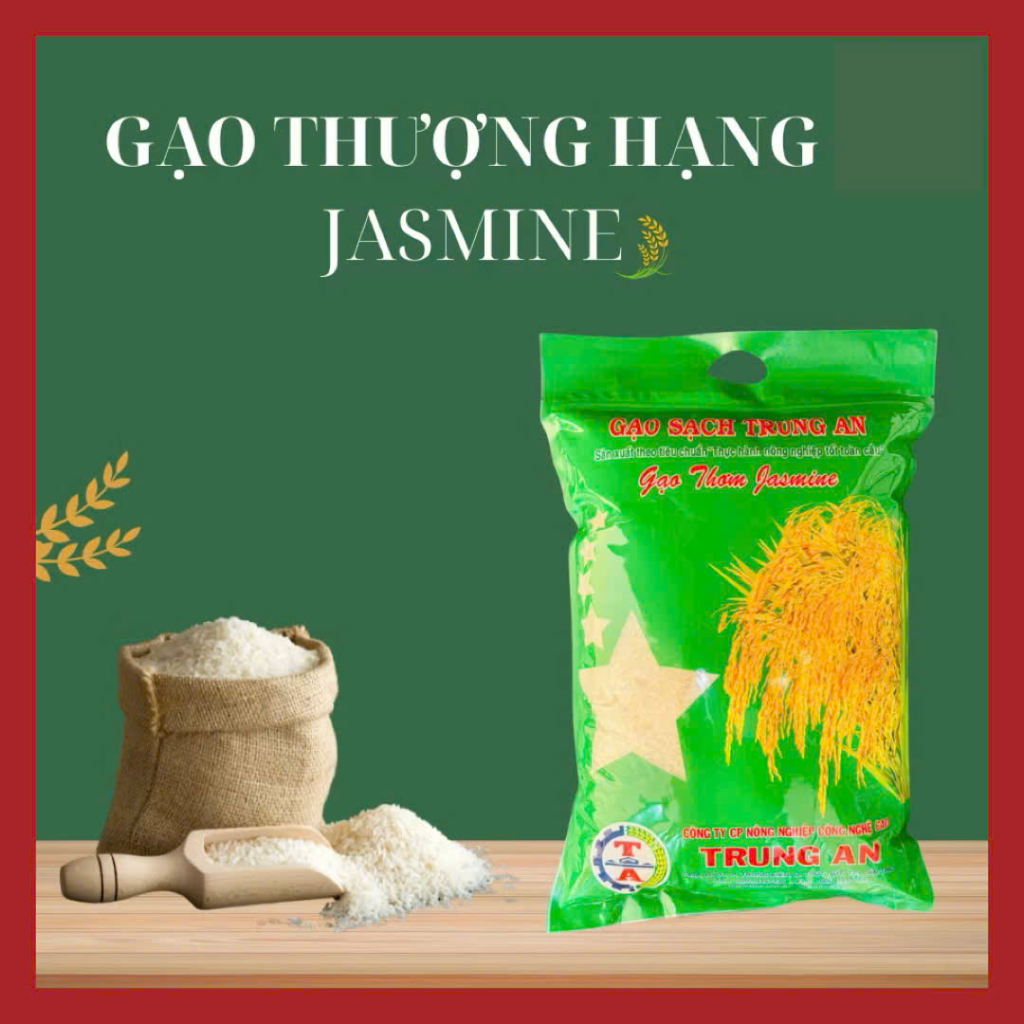 Gạo Lài Thơm JASMINE Mềm, Dẻo Xốp-Gạo Sạch TRUNG AN - Túi 5kg