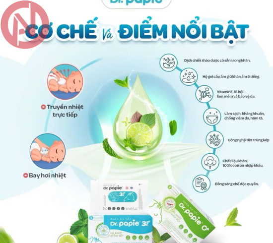 Khăn lau hạ sốt Dr.Papie 0+ (HỘP 5 GÓI)