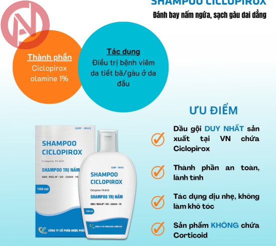 Dầu gội Shampoo Ciclopirox VCP hỗ trợ điều trị nấm (Chai 100ml)